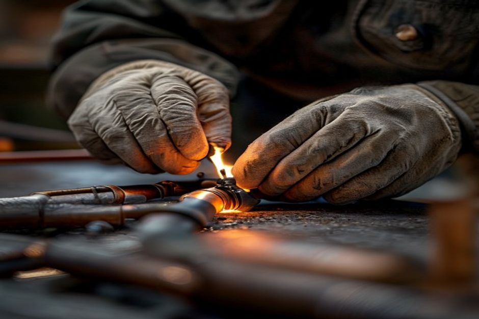 Gas line installation — licensed master gas fitter at work